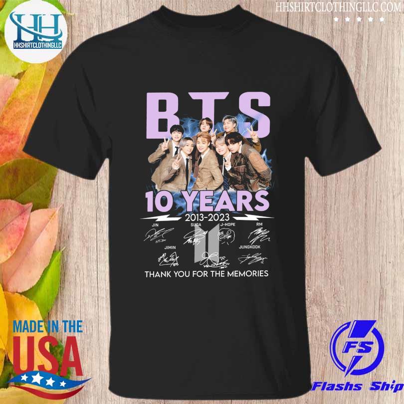 BTS 10 years 2013 2023 thank you for the memories signatures shirt