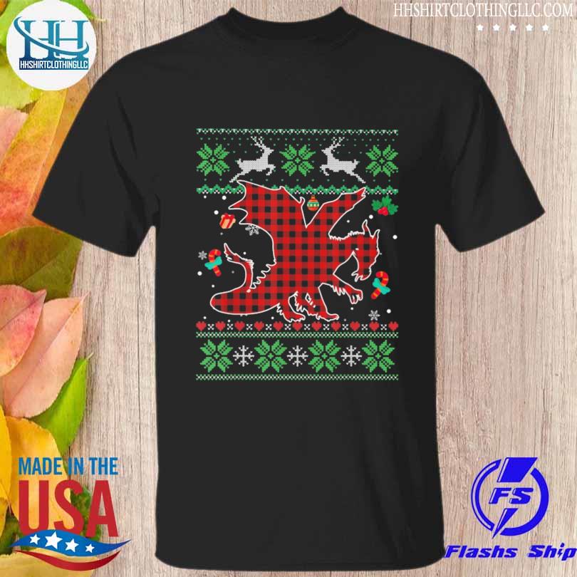 Dragon red plaid animals lover Christmas ugly sweater