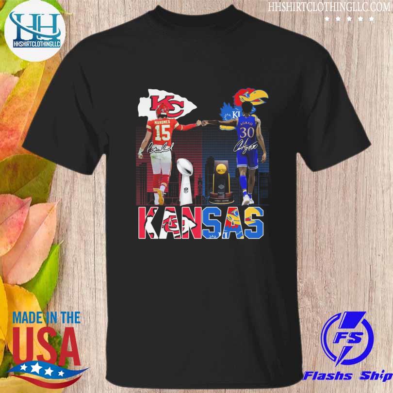 Funny Kansas city Chiefs mahomes and Kansas jayhawks agbaji signatures shirt