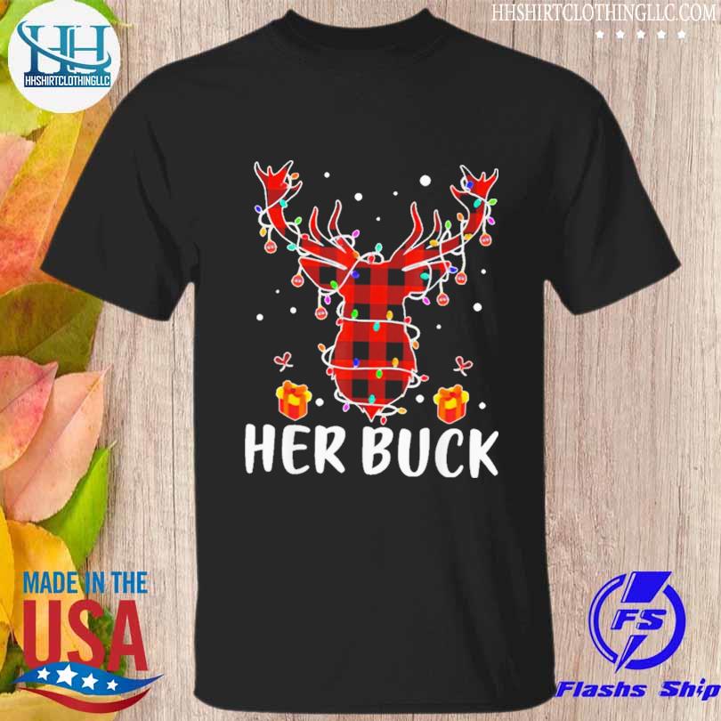 Her buck his doe reindeer xmas pajamas matching couples lights Christmas sweater