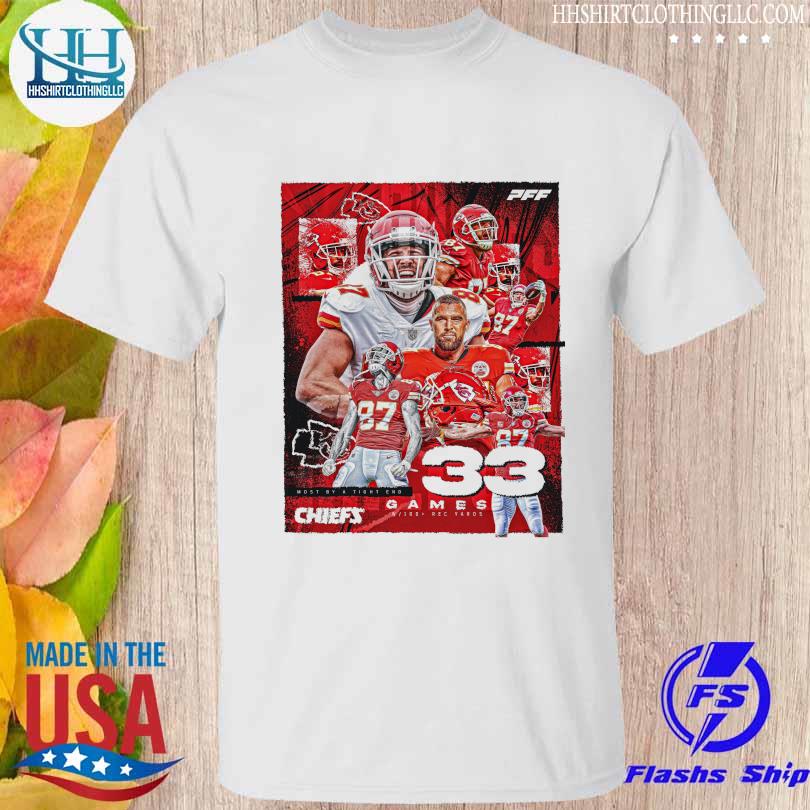 Oficial Kansas city chiefs most by tight end 33 games 2022 shirt