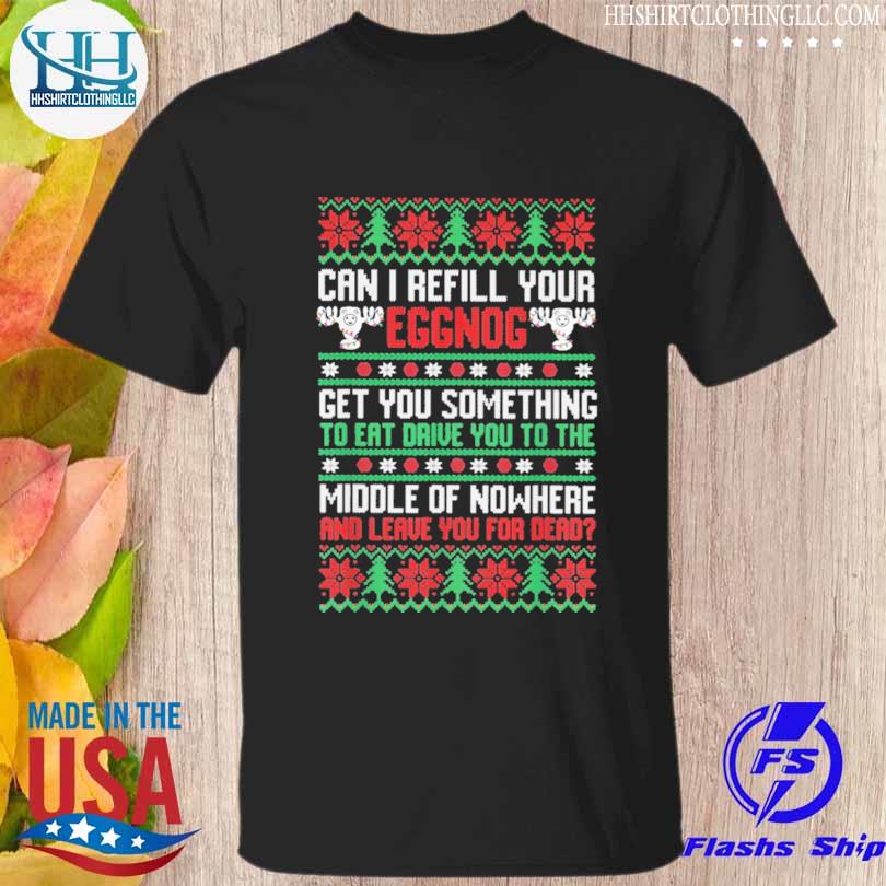 Saying can I refill your eggnog get you something to eat drive you to the middle of nowhere and leave you for dead ugly Christmas sweater