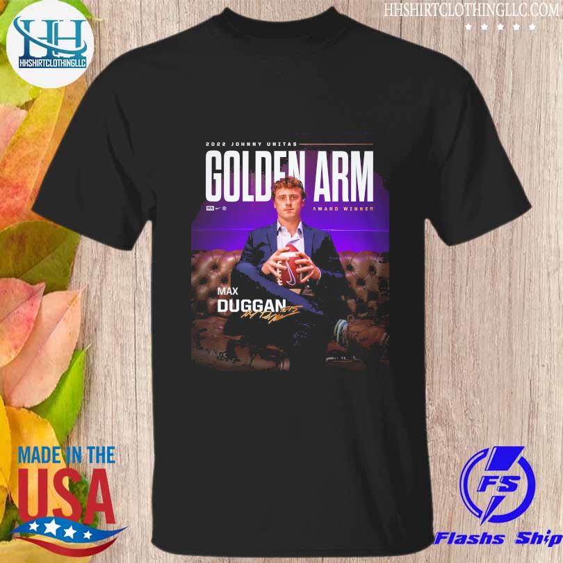 2022 Johnny Unitas Golden arm award winner Max Duggan signature shirt