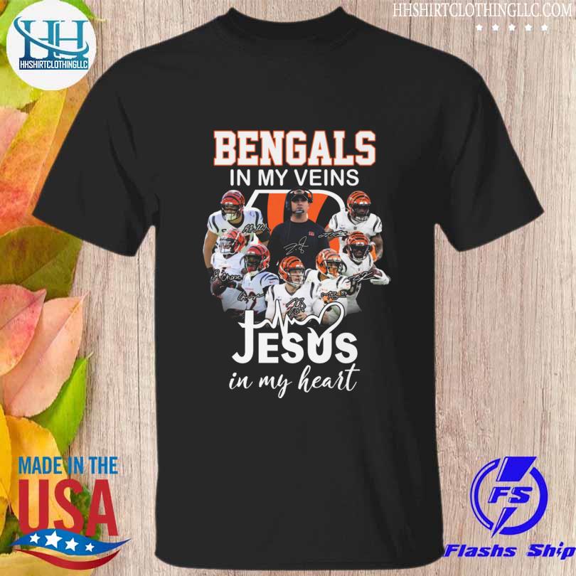 Cincinnati bengals in my veins jesus in my heart signatures shirt