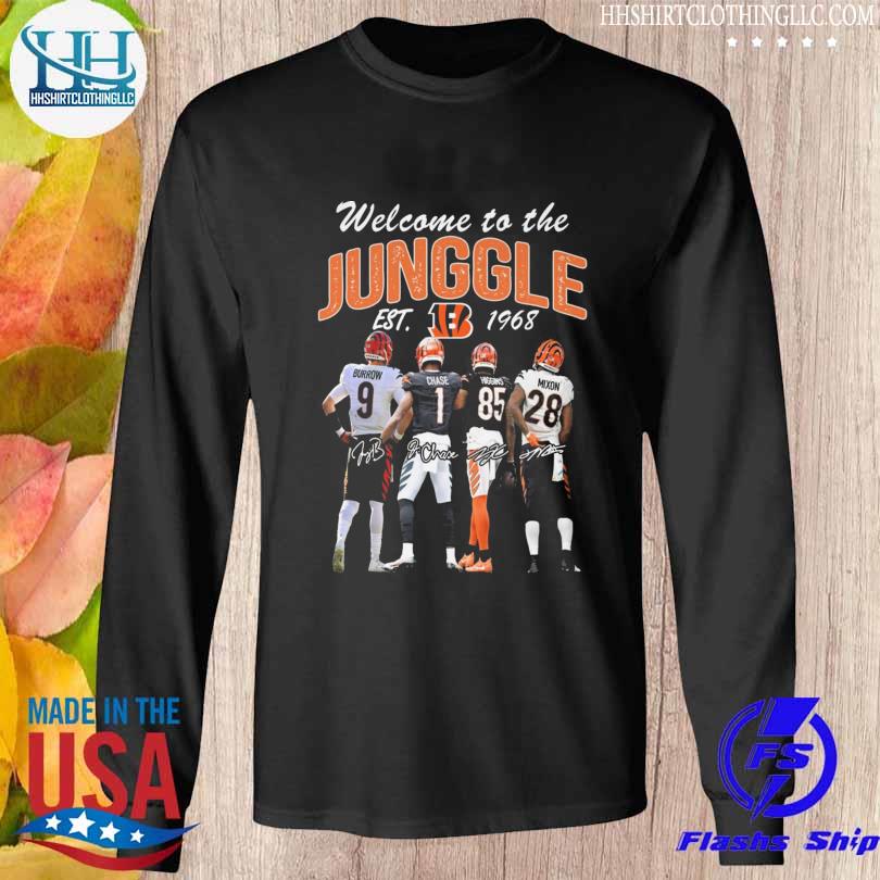 Cincinnati Bengals welcome to the jungle est 1968 signatures shirt, hoodie,  sweater, long sleeve and tank top