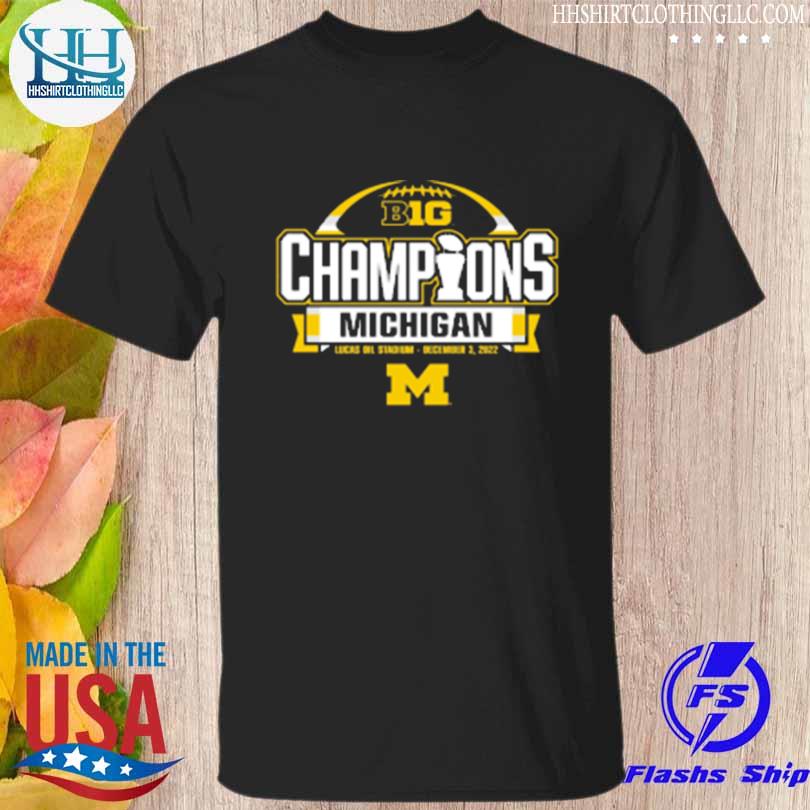 Men's blue 84 navy michigan wolverines 2022 big ten football conference champions locker room shirt