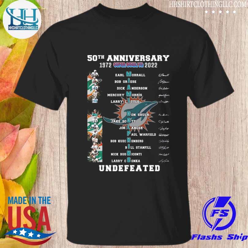 Miami dolphins 50th anniversary 1972 2022 undefeated signatures shirt