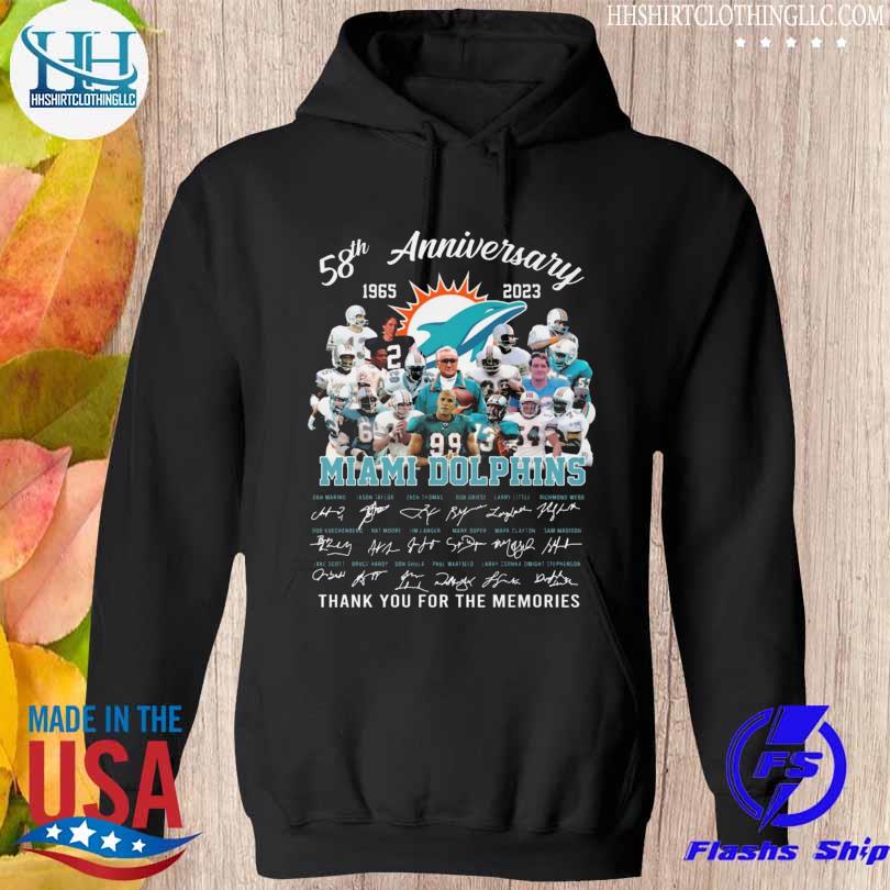 Funny Dolphins Miami Dolphins 57th Anniversary 1965 2022 Signatures Thank  You For The Memories Shirt, hoodie, sweater, long sleeve and tank top