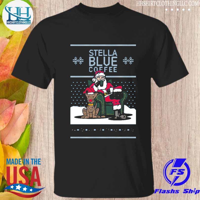 Santa claus drink coffee stella blue ugly Christmas sweater