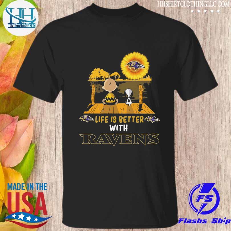 Snoopy and Charlie Brown life is better with Baltimore Ravens shirt