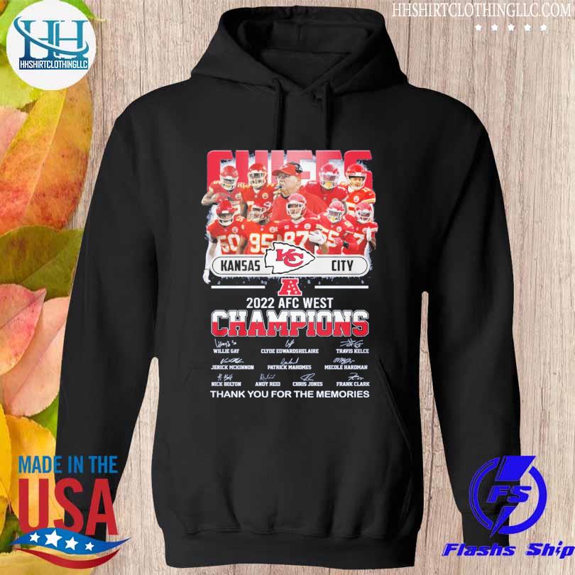 Kansas city Chiefs 2022 afc west champions thank you for the memories  signatures shirt, hoodie, sweater, long sleeve and tank top