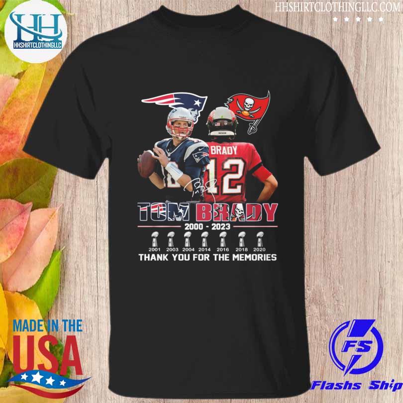 Tampa Bay Buccaneers and New England Patriots Tom brady 2000 2023 thank you for the memories signature shirt