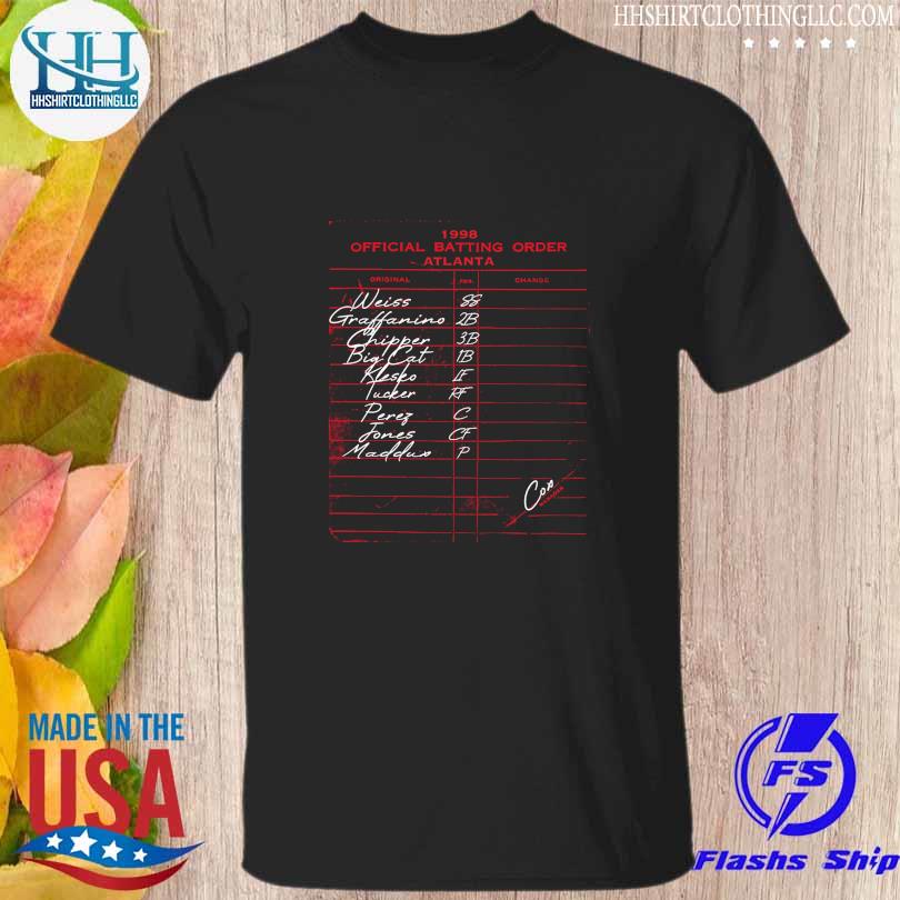 1998 official atlanta batting lineup shirt