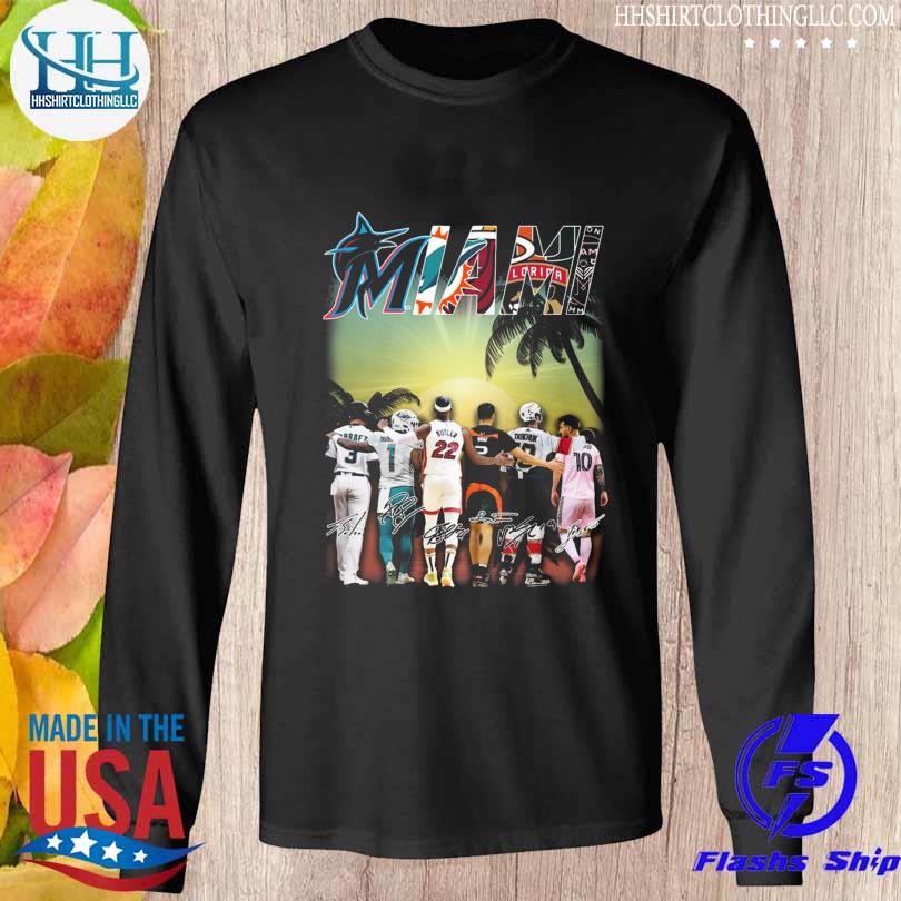 Miami sport teams miami dolphins miami heat miami marlins florida panthers  inter miami cf signatures shirt, hoodie, sweater, long sleeve and tank top