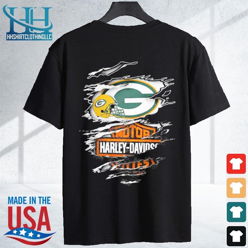 Green Bay Packers Harley Daivsion Skull Shirt - High-Quality