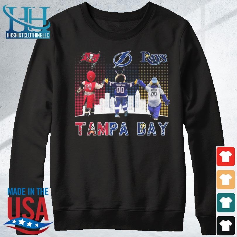 Official Mascots tampa bay sports teams tampa bay lightning tampa bay  buccaneers tampa bay rays skyline T-shirt, hoodie, tank top, sweater and  long sleeve t-shirt