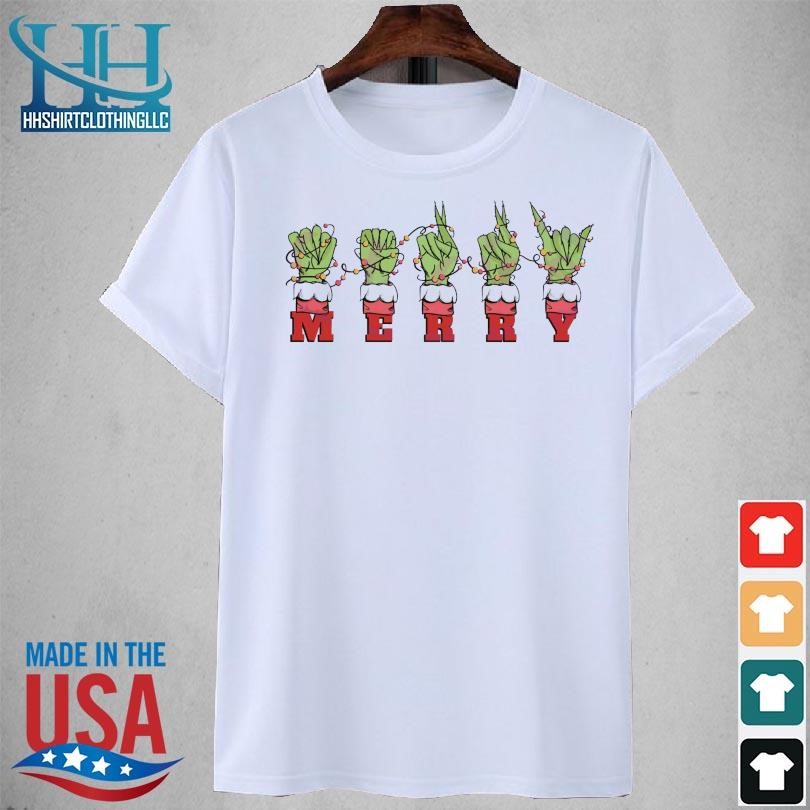 Grinch hand asl merry Christmas sign language 2023 sweater