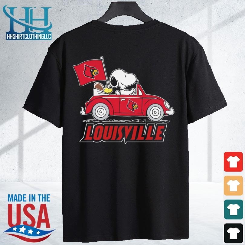 Snoopy and Woodstock driving car Louisville Cardinals T-Shirt - Dalatshirt
